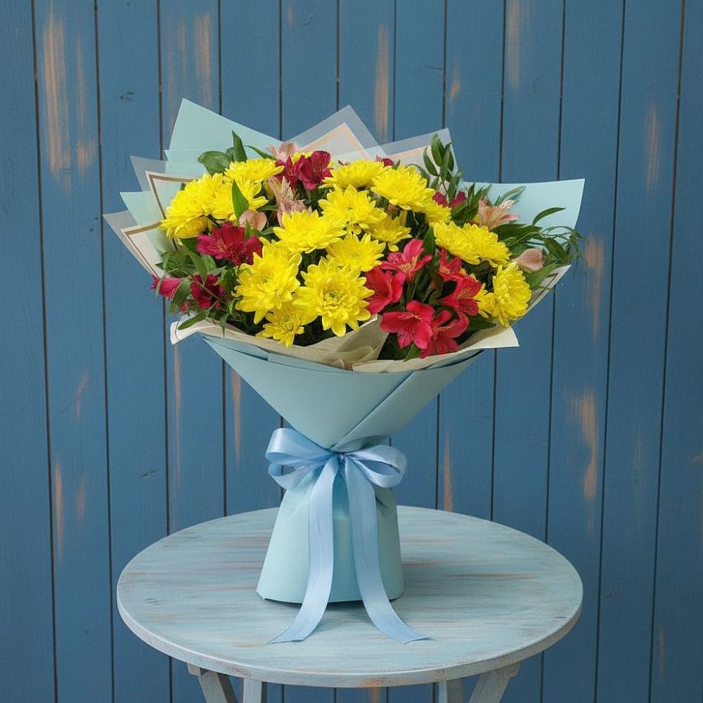 Букет цветов из: Альстромерии и Хризантемы в Стрижах