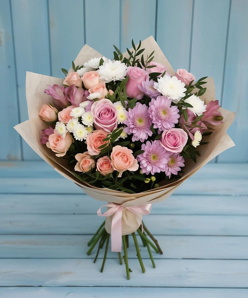 Букет цветов из: Хризантемы, Розы и Альстромерии в Стрижах