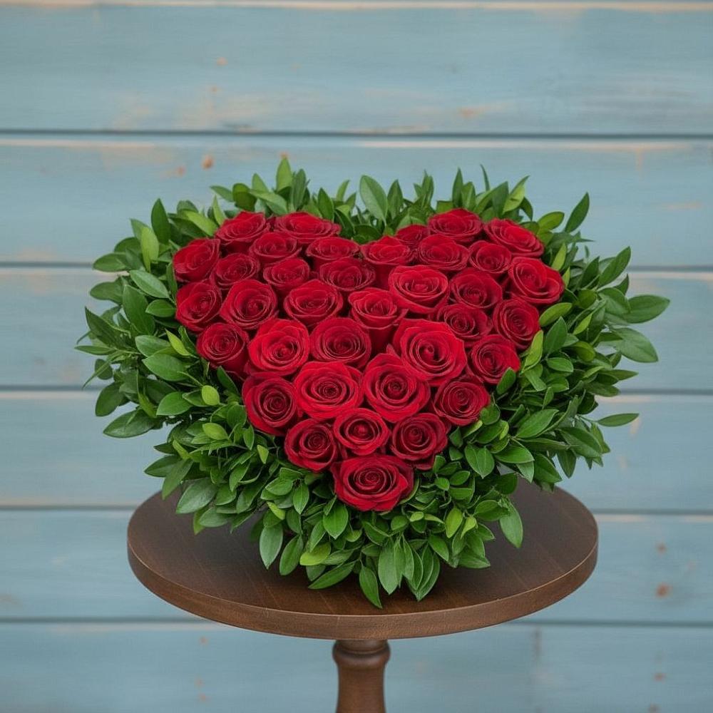 Цветочная композиция из Розы в виде сердца в Стрижах