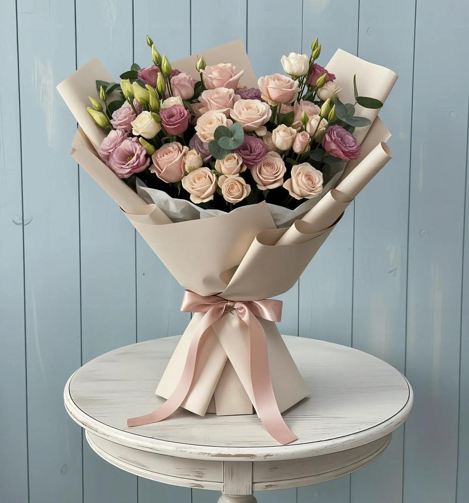 Букет цветов из: Розы и Лизиантусы в Стрижах