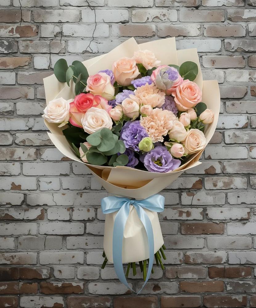 Букет цветов из: Розы, Лизиантусы и Гвоздики в Стрижах