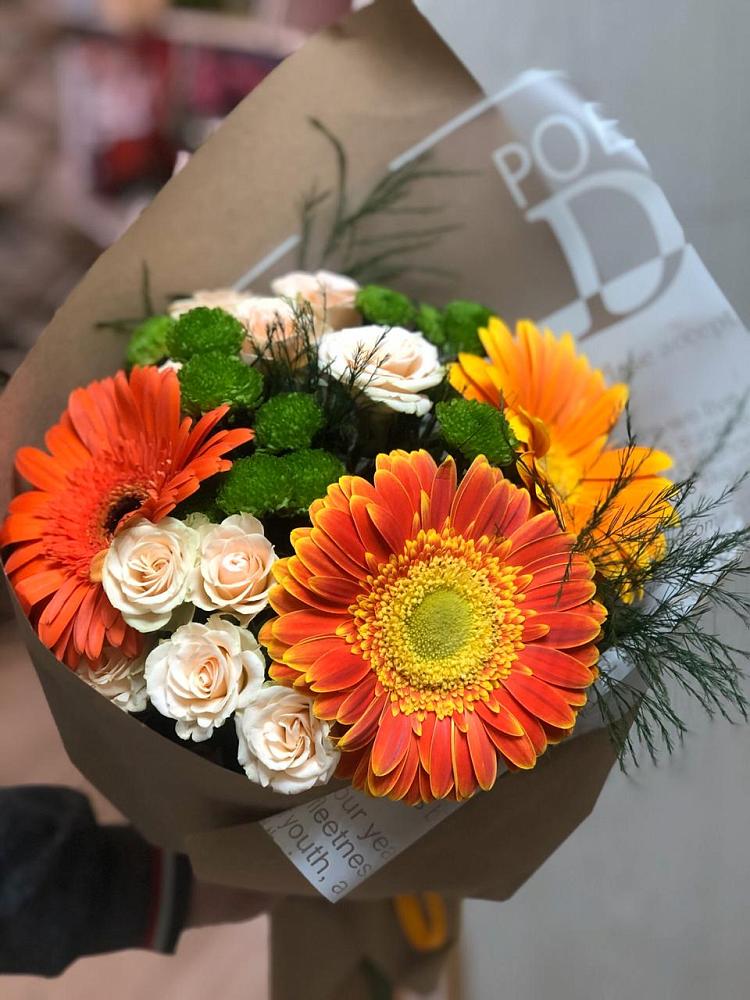 Букет цветов из: Герберы, Хризантемы и Розы в Стрижах